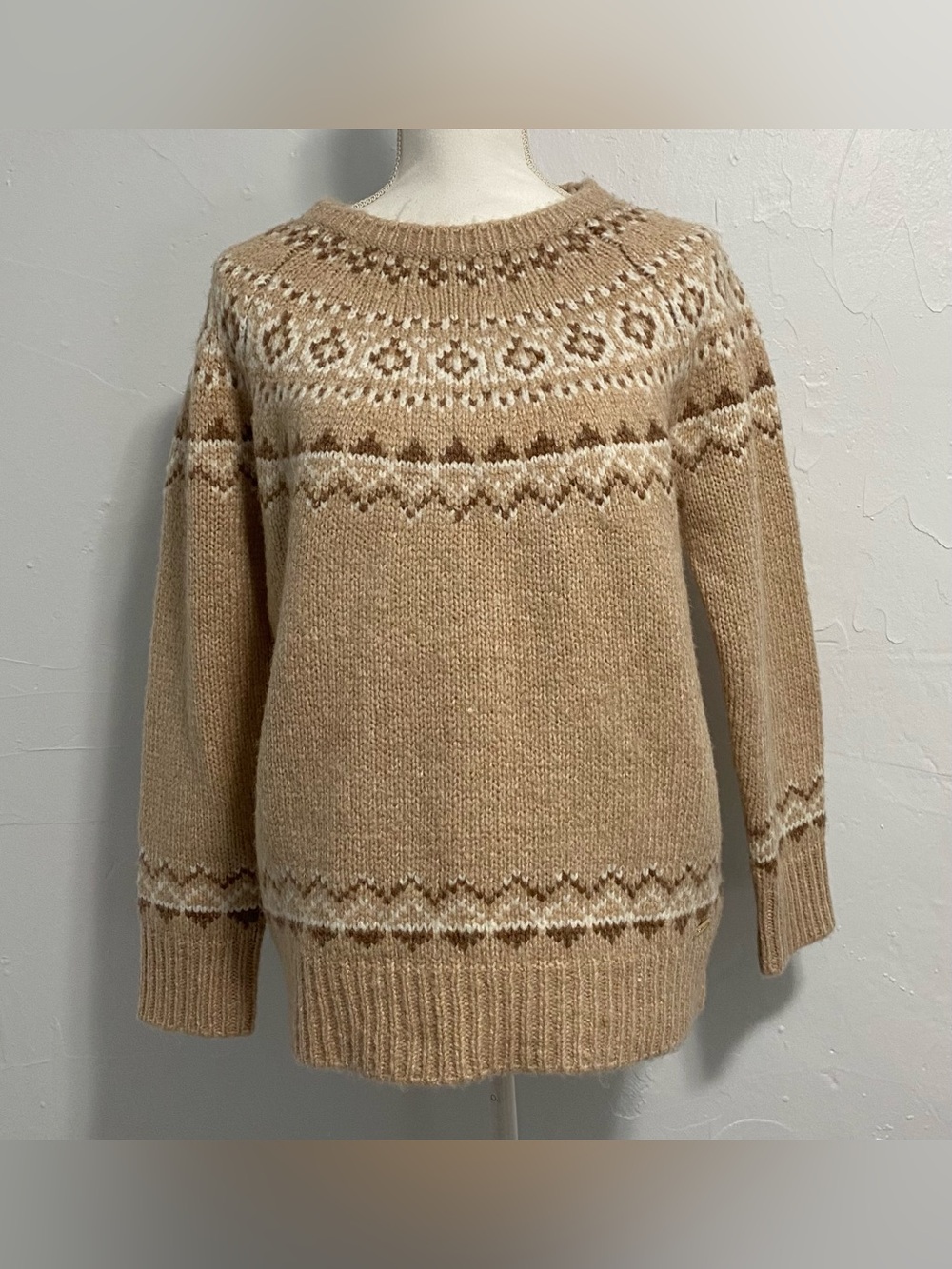 Calvin Klein Beige and Cream Fair Isle Crewneck Sweater